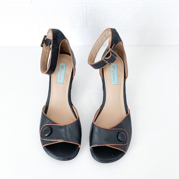 Miz Mooz Womens Cookie Ankle Heeled Platform Leather Sandals Black Size 7.5 - Picture 2 of 6